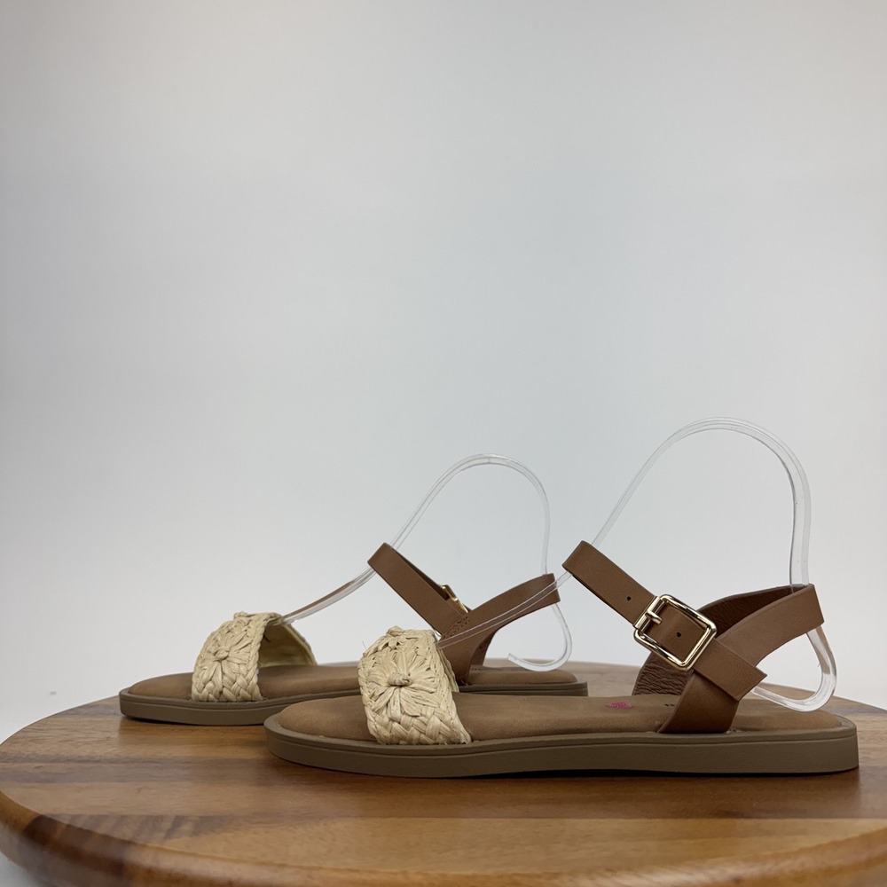 New Big Kids Girls Steve‎ Madden Raffia Brown Slingback Flat Sandals Size 4 Y